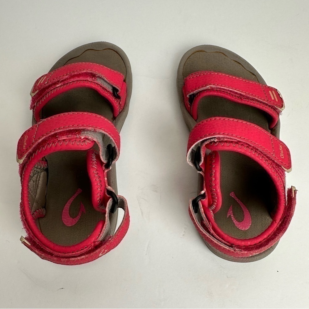 Olukai Sandals Girl's Size 11/12 Pahu Fuchsia Graphite Walking Adjustable - Picture 6 of 9